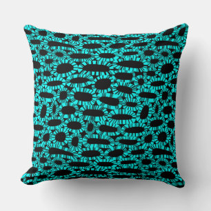 Abstract 250923 - Cyan on Black Cushion