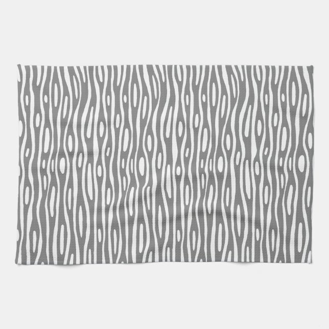 Abstract 280314 - Grey on White Tea Towel (Horizontal)