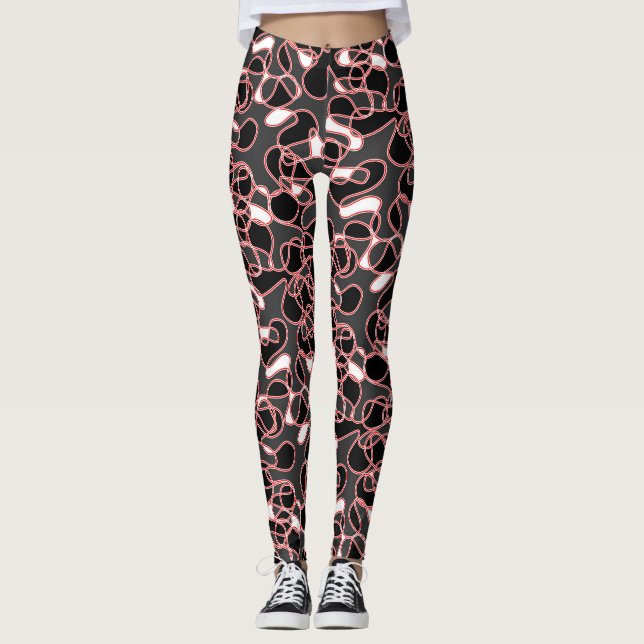 Abstract 290523 Black, Red and White Leggings (Front)
