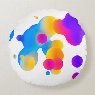 Abstract 3d colorful gradient drops liquid on whit round cushion