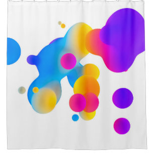 Abstract 3d colourful gradient drops liquid on whi shower curtain