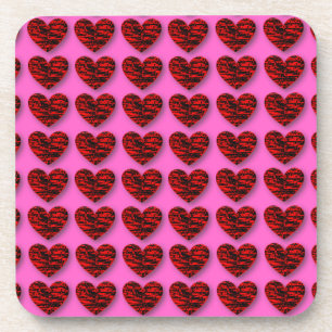 Abstract 3D Crackle Hearts Coaster