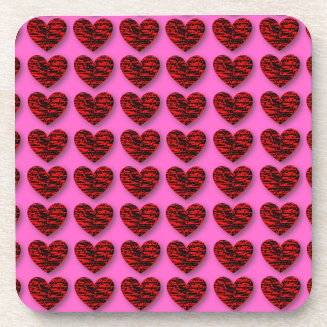 Abstract 3D Crackle Hearts Coaster (Front)