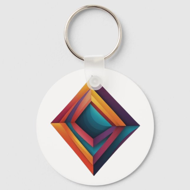Abstract 3D Geometric Diamond Gradient Art Key Ring (Front)