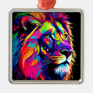 Abstract 3d Lion Portrait Digital Art Metal Ornament