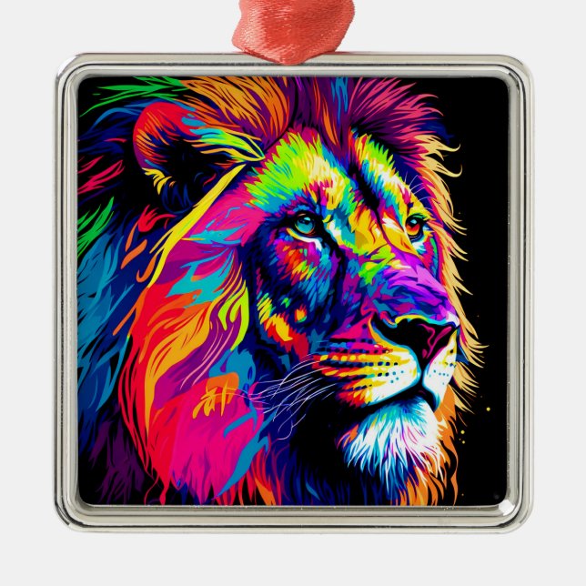 Abstract 3d Lion Portrait Digital Art Metal Ornament (Front)