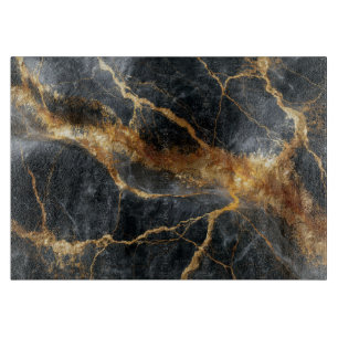 Abstract 3D Liquid Gold and Dark Marble Texture Cutting Board