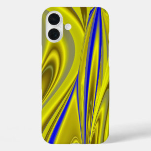 Abstract 3D Rainbow Art in gold yellow and blue iPhone 16 Plus Case
