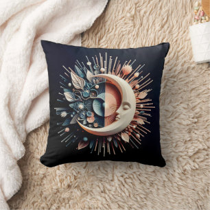 Abstract 3D Shape Half Moon Face Flowers Spikes Cushion