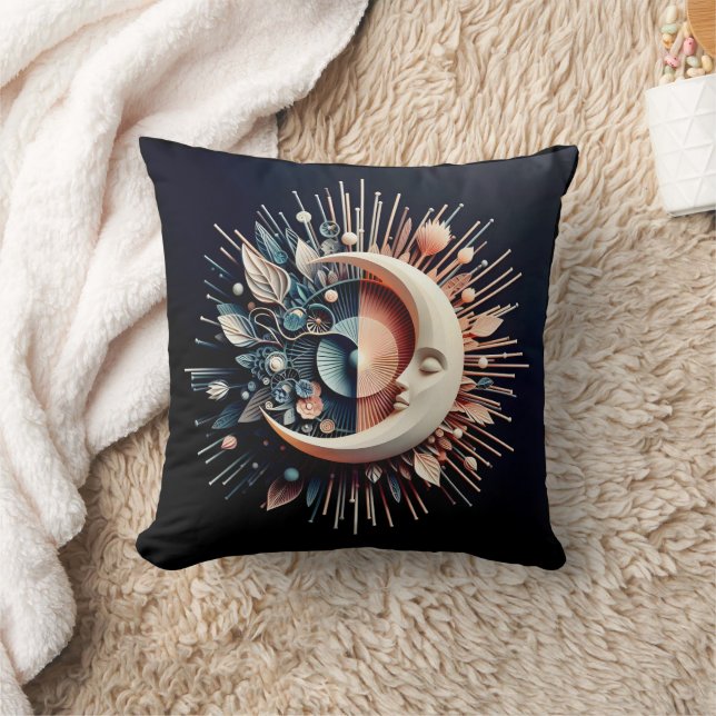 Abstract 3D Shape Half Moon Face Flowers Spikes Cushion (Blanket)