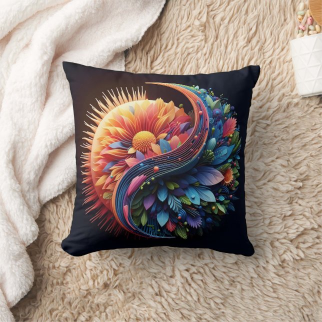 Abstract 3D Shape Yin Yang Flowers Vibrant Colours Cushion (Blanket)