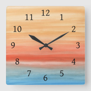 Abstract 44 Orange Blue Square Wall Clock