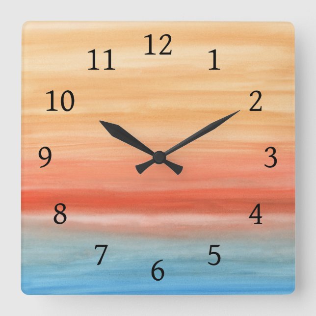 Abstract 44 Orange Blue Square Wall Clock (Front)