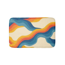 Abstract 70s Retro Orange Blue Wavy Stripe Pattern