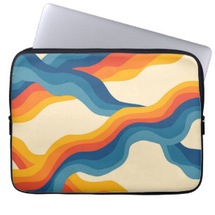 Abstract 70s Retro Orange Blue Wavy Stripe Pattern Laptop Sleeve