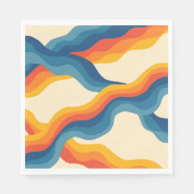 Abstract 70s Retro Orange Blue Wavy Stripe Pattern