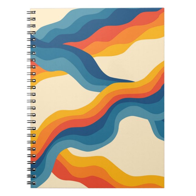 Abstract 70s Retro Orange Blue Wavy Stripe Pattern Notebook (Front)