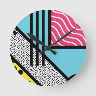 Abstract 80s memphis pop art style graphics round clock