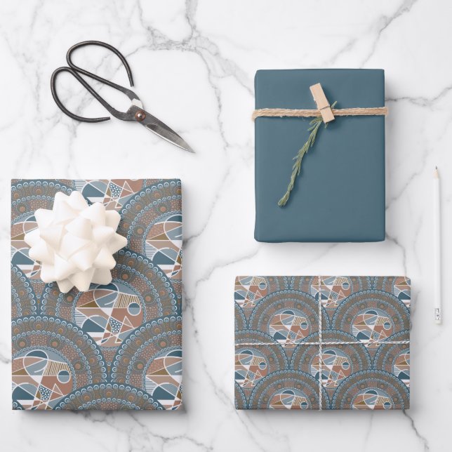 Abstract Accent Mandala Art Deco Scallop Wrapping Paper Sheet (Front)