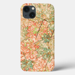 Abstract acer leaves on scratched coral background iPhone 13 case