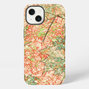 Abstract acer leaves on scratched coral background iPhone 13 case