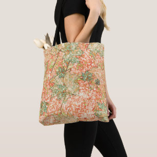 Abstract acer leaves on scratched coral background tote bag