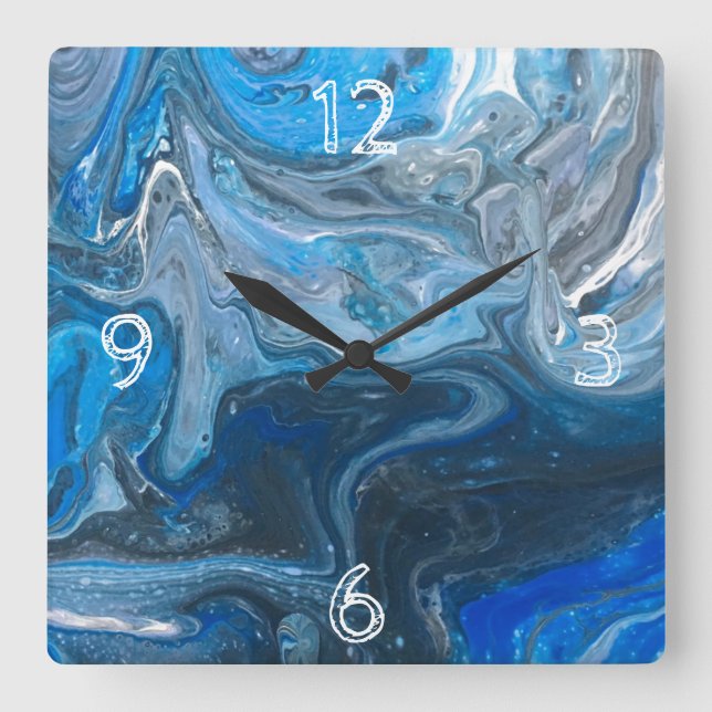 Abstract Acrylic Blue, White, Navy Square Wall Clock (Front)
