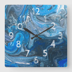 Abstract Acrylic Blue, White, Navy Square Wall Clock