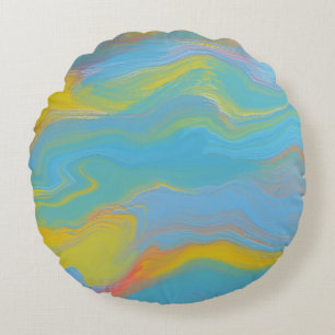 Abstract Acrylic Flow - Summer Breezes Round Cushion
