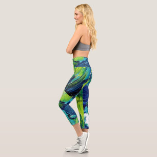 Abstract Acrylic Paint in Blue Capri Leggings