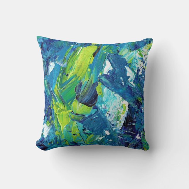 Abstract Acrylic Paint in Blue Cushion (Front)