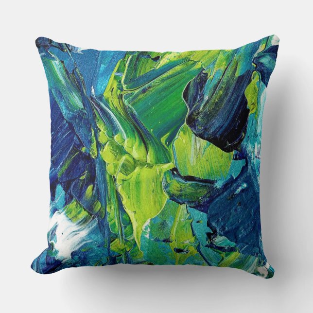 Abstract Acrylic Paint in Blue Cushion (Front)