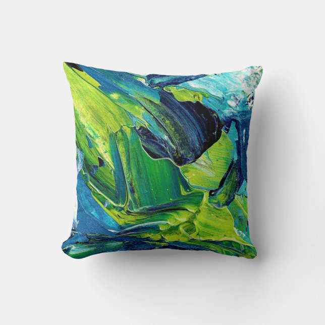 Abstract Acrylic Paint in Blue Cushion (Front)