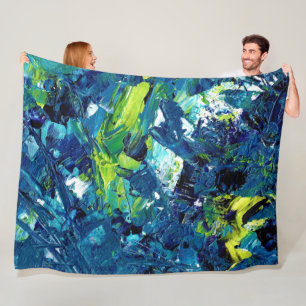 Abstract Acrylic Paint in Blue Fleece Blanket