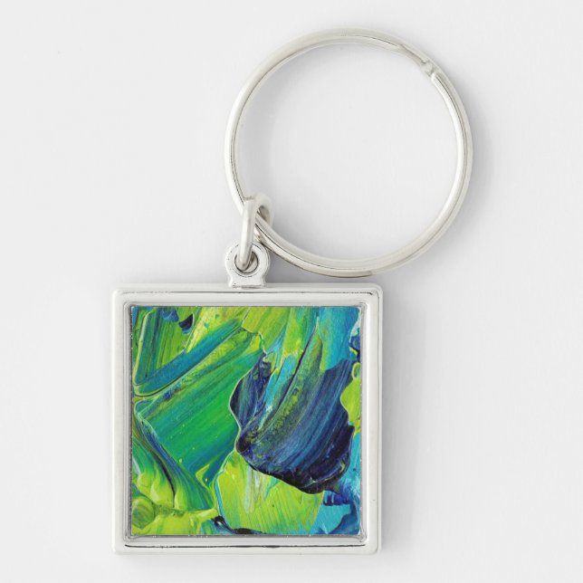 Abstract Acrylic Paint in Blue Key Ring (Front)