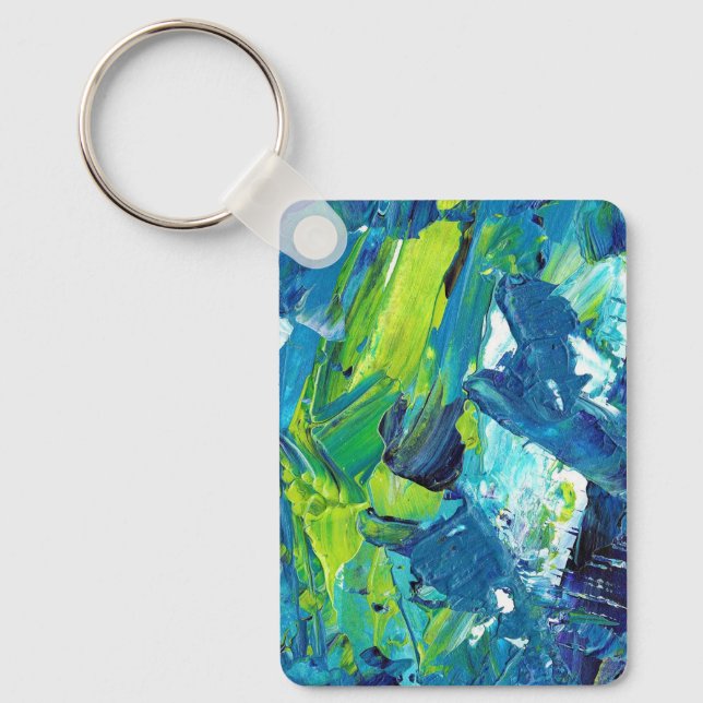 Abstract Acrylic Paint in Blue Key Ring (Front)