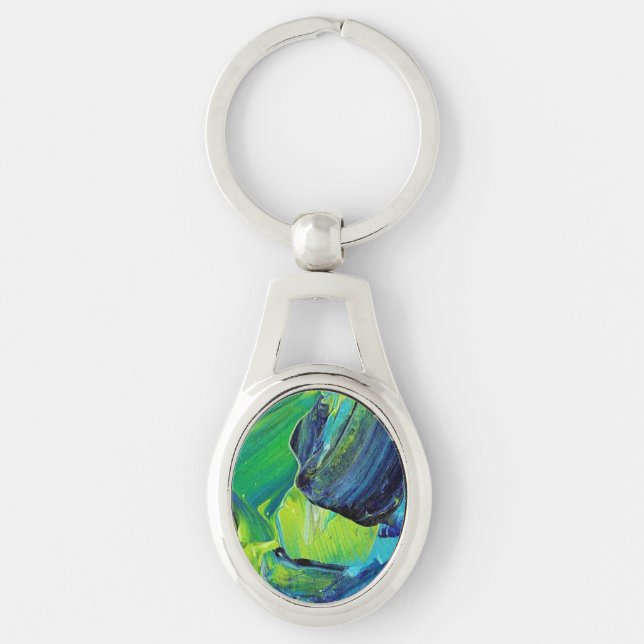 Abstract Acrylic Paint in Blue Key Ring (Front)
