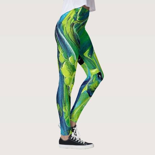 Abstract Acrylic Paint in Blue Leggings (Right)