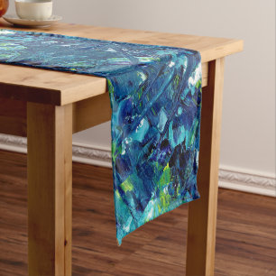 Abstract Acrylic Paint in Blue Long Table Runner