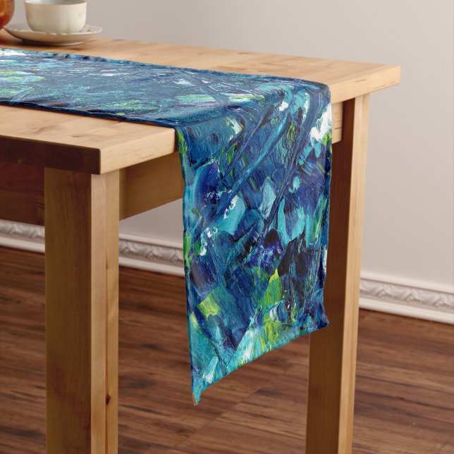 Abstract Acrylic Paint in Blue Long Table Runner (In Situ)