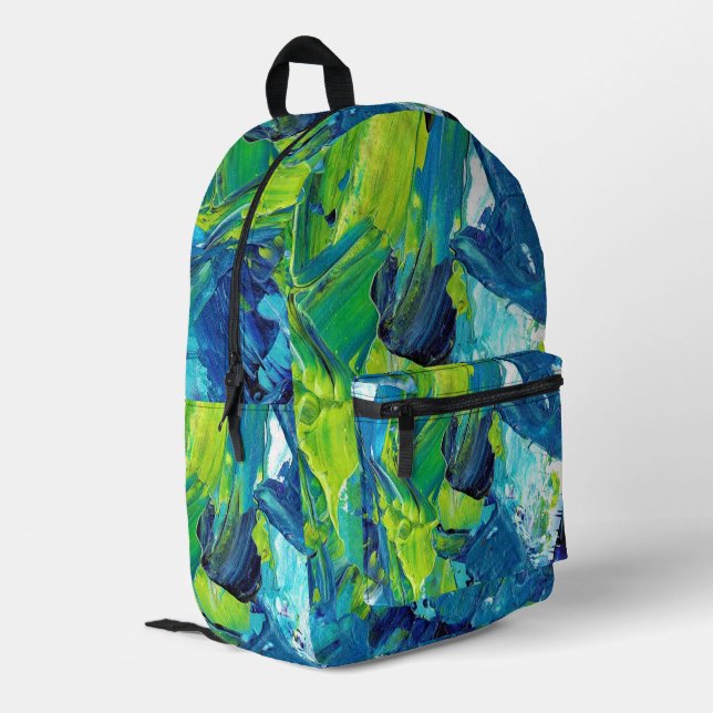 Abstract Acrylic Paint in Blue Printed Backpack (Back Corner Left)