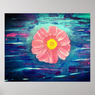Abstract Acrylic Painting with Flower Poster