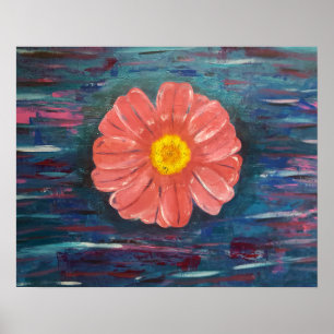 Abstract Acrylic Painting with Flower Poster