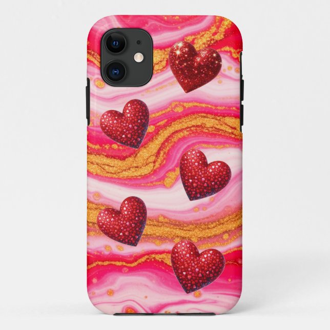 Abstract Acrylic Pour Glitter Heart Case-Mate iPhone Case (Back)