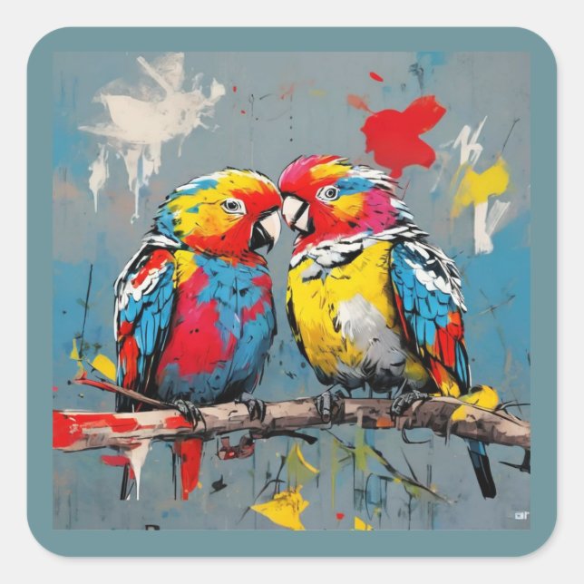 Abstract Affection: Love Birds  Square Sticker (Front)