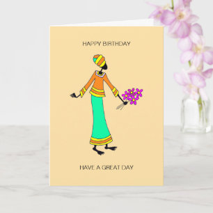 Abstract, African Art Lady and Floral Birthday Card