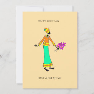Abstract, African Art, Lady and Floral Birthday Card