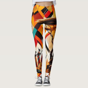 Abstract African Art Masai Geometric Leggings
