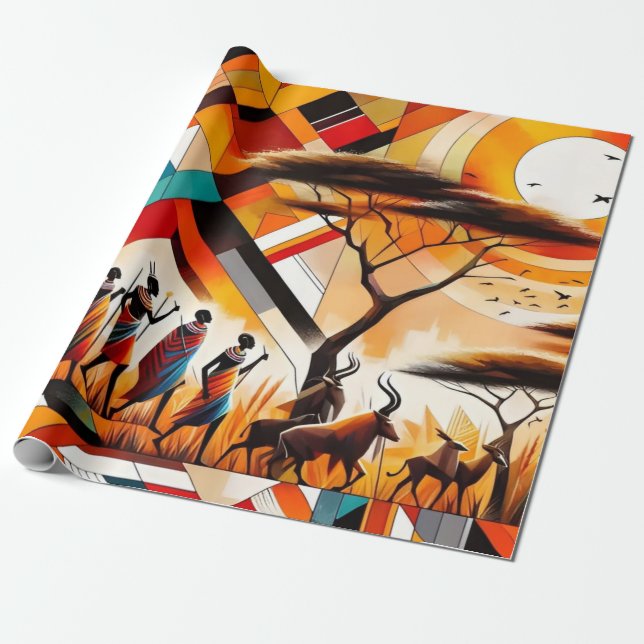 Abstract African Art Masai Geometric Wrapping Paper (Unrolled)
