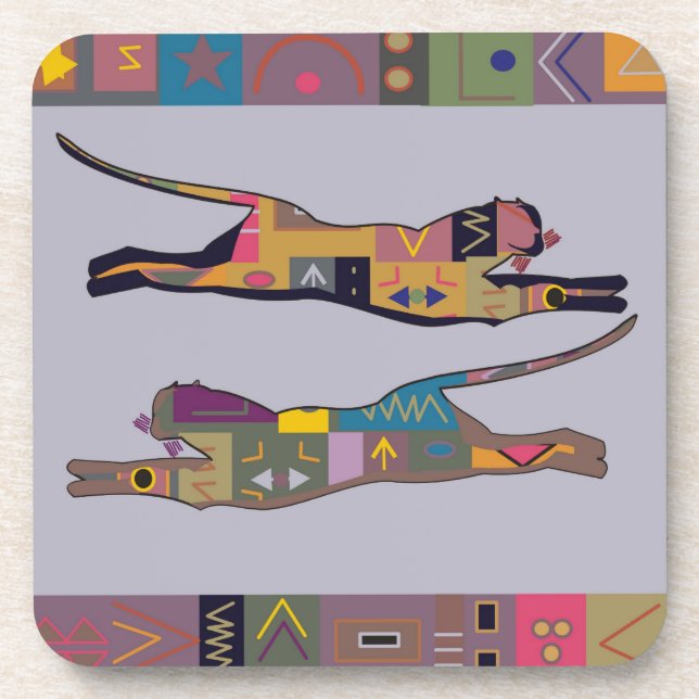 Abstract African art of leaping lions Coaster (Front)